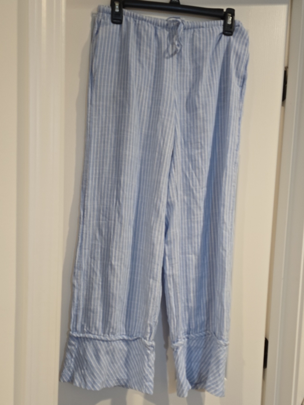 H&M Light Blue & White Striped Elastic-Waist Pants